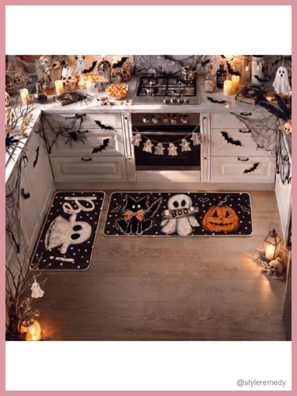 Halloween Kitchen Mats Set of 2 Non-Slip Polyester Rubber 17x29 17x47